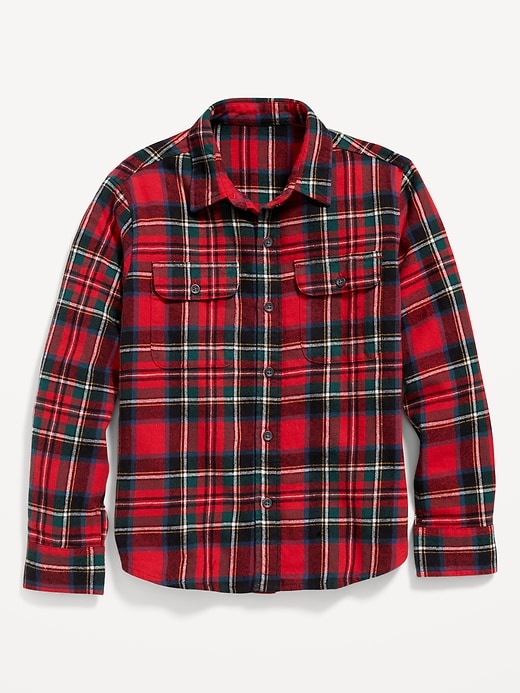 View large product image 2 of 2. Plaid Flannel Utility Pocket Shirt for Boys