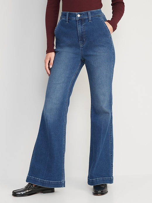 Image number 1 showing, Extra High-Waisted 360° Stretch Trouser Flare Jeans