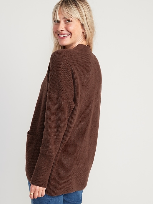 Image number 2 showing, Waffle-Knit Open-Front Cardigan for Women