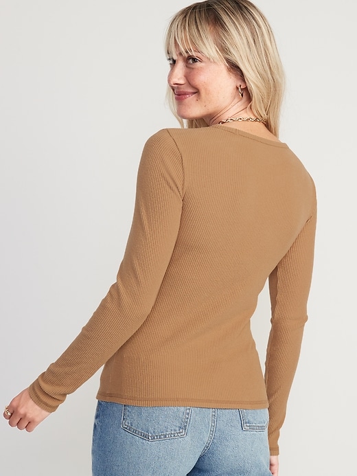 Image number 2 showing, Plush Long-Sleeve Rib-Knit Slim-Fit T-Shirt