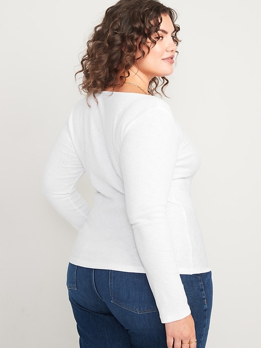 Image number 8 showing, Long-Sleeve Cinched-Front Rib-Knit T-Shirt