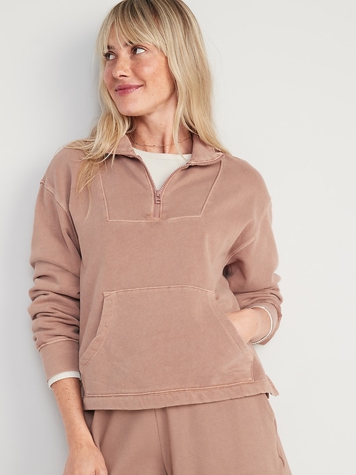 Image number 1 showing, Mock-Neck Quarter-Zip Fleece Sweatshirt for Women