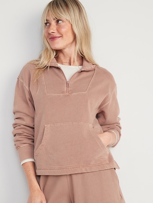 Image number 1 showing, Mock-Neck Quarter-Zip Fleece Sweatshirt