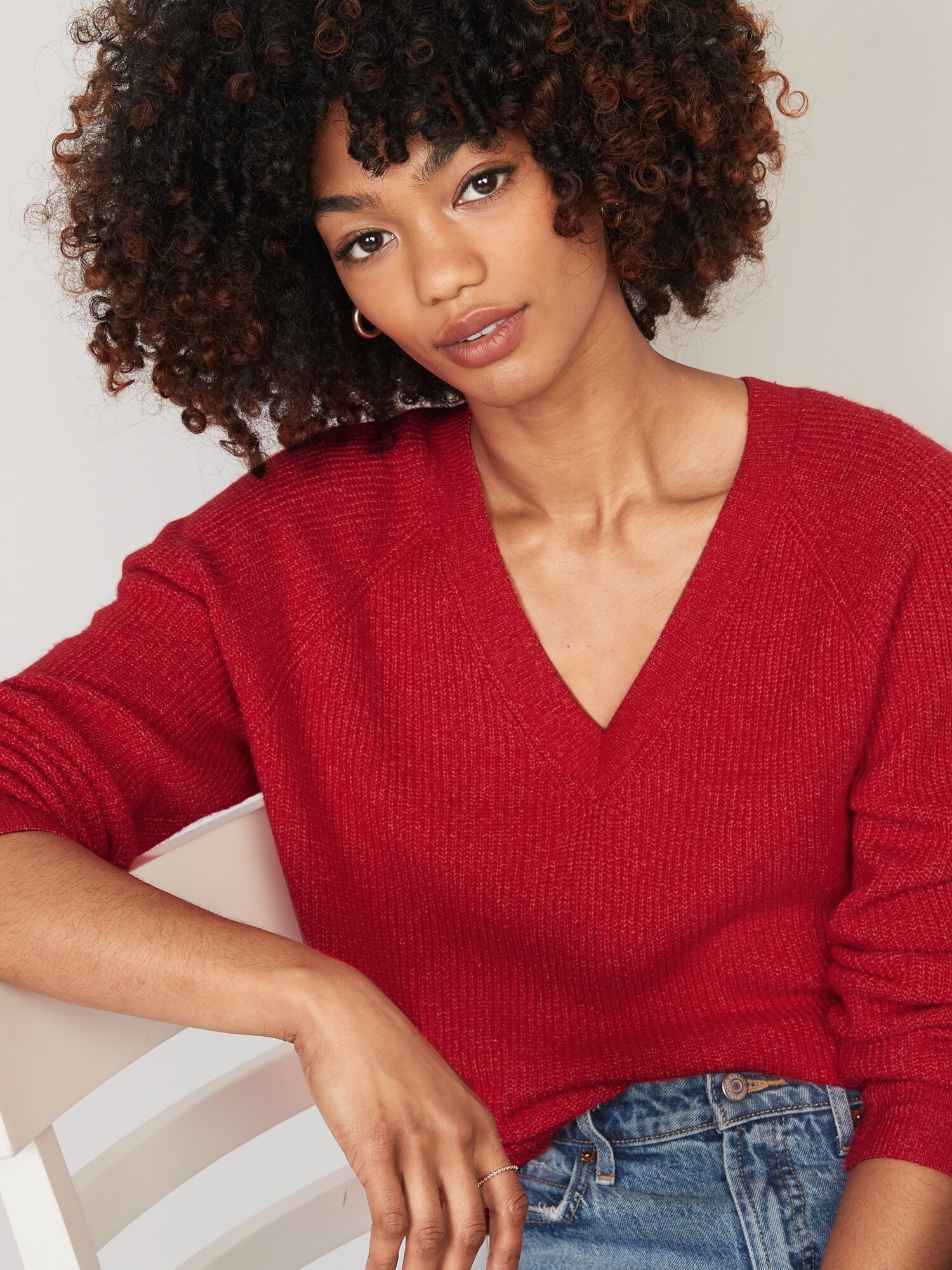 VNeck ShakerStitch Cocoon Sweater Old Navy