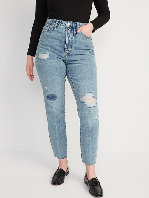 Image number 5 showing, Higher High-Waisted Button-Fly OG Straight Ripped Non-Stretch Jeans
