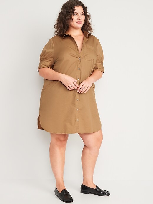Image number 7 showing, Puff-Sleeve Cotton-Poplin Shirt Dress for Women
