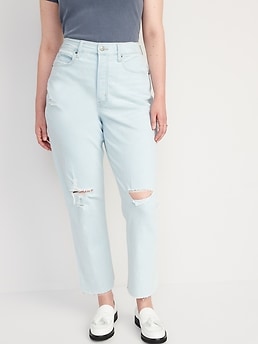 Curvy Extra High-Waisted Sky-Hi Straight Button-Fly Cut-Off Jeans for Women