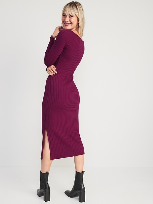 Image number 2 showing, Fitted Long-Sleeve Rib-Knit Midi Dress for Women