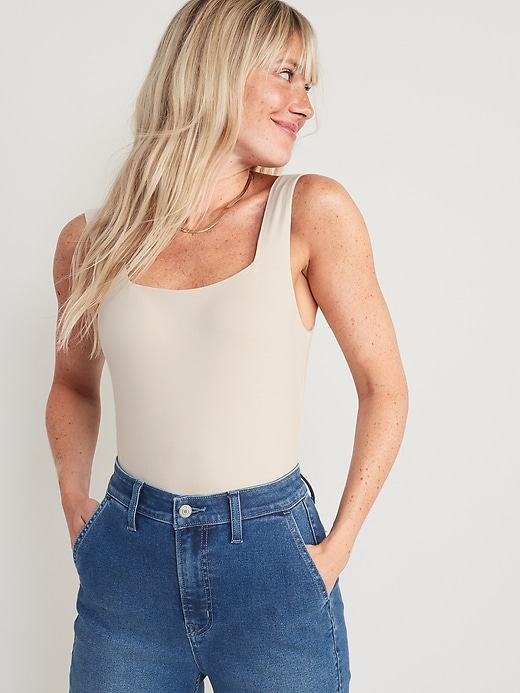 Image number 1 showing, Fitted Sleeveless Square-Neck Bodysuit for Women