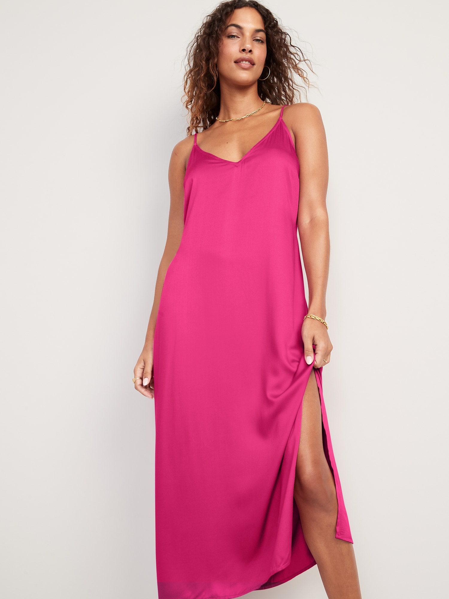 Satin Smocked Midi Slip Dress for Women | Old Navy