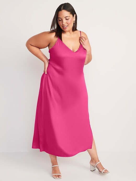 Satin Smocked Midi Slip Dress for Women Old Navy