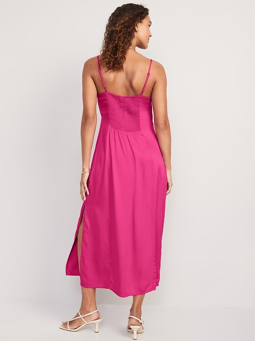 Satin Smocked Midi Slip Dress for Women Old Navy