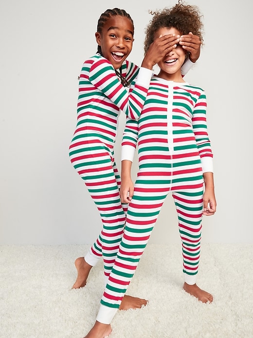 View large product image 1 of 3. Gender-Neutral Matching Print Snug-Fit One-Piece Pajamas for Kids
