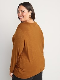 Luxe Long-Sleeve V-Neck Slub-Knit T-Shirt for Women
