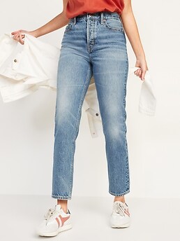 Extra High-Waisted Button-Fly Sky-Hi Straight Non-Stretch Cropped Jeans