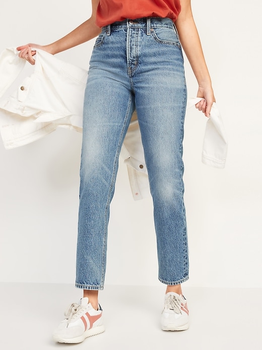 Extra High-Waisted Button-Fly Sky-Hi Straight Non-Stretch Cropped Jeans ...