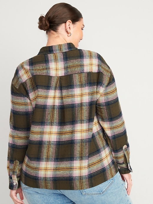 Image number 8 showing, Cropped Plaid Flannel Boyfriend Shirt