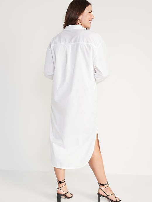 Image number 6 showing, Long-Sleeve Cotton-Poplin Midi Shirt Dress
