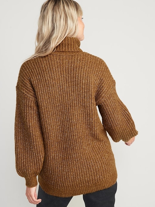 Image number 2 showing, Marled Shaker-Stitch Tunic-Length Turtleneck Sweater for Women