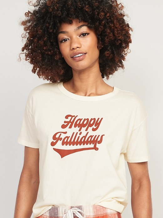 Image number 1 showing, "Happy Fallidays" Matching Graphic T-Shirt