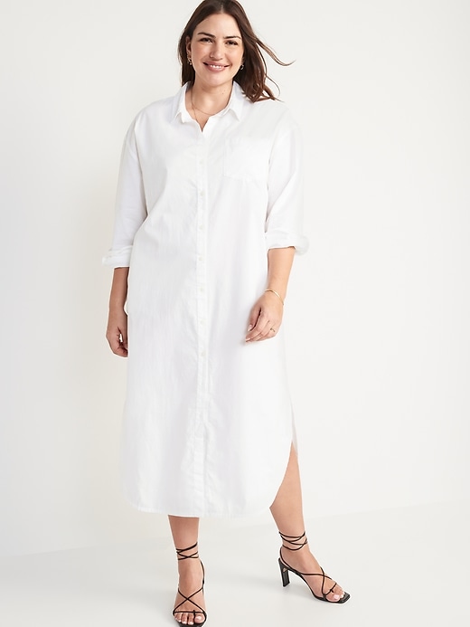 Image number 5 showing, Long-Sleeve Cotton-Poplin Midi Shirt Dress