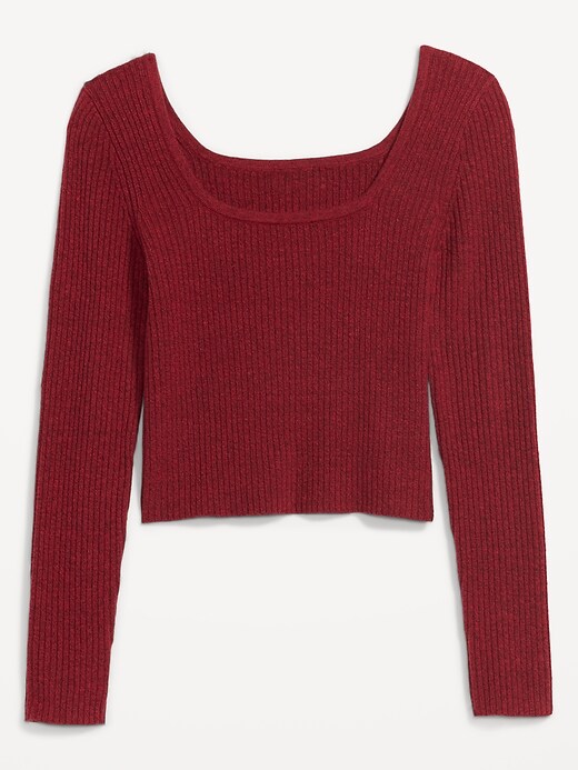 Image number 4 showing, Fitted Cropped Square-Neck Rib-Knit Sweater