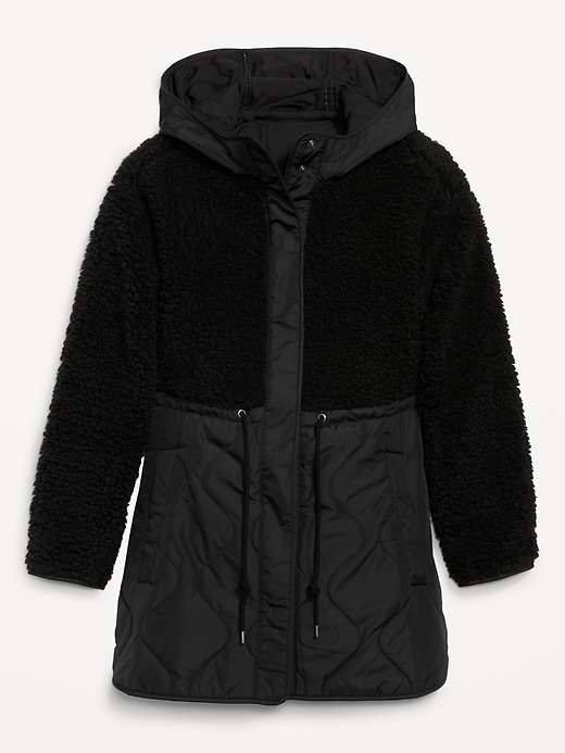 Image number 4 showing, Hooded Sherpa Quilted Hybrid Coat for Women