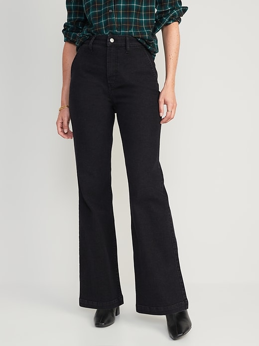 Old Navy Extra High-Waisted 360° Stretch Black Trouser Flare Jeans for Women. 1