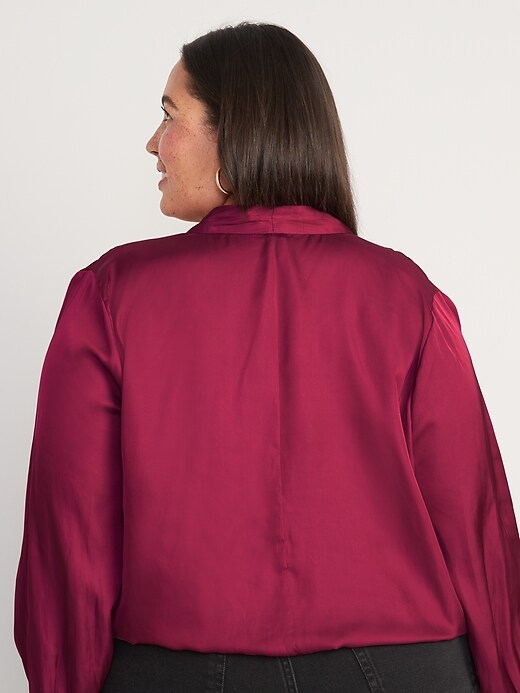 Image number 8 showing, Cross-Front Satin Long-Sleeve Blouse for Women