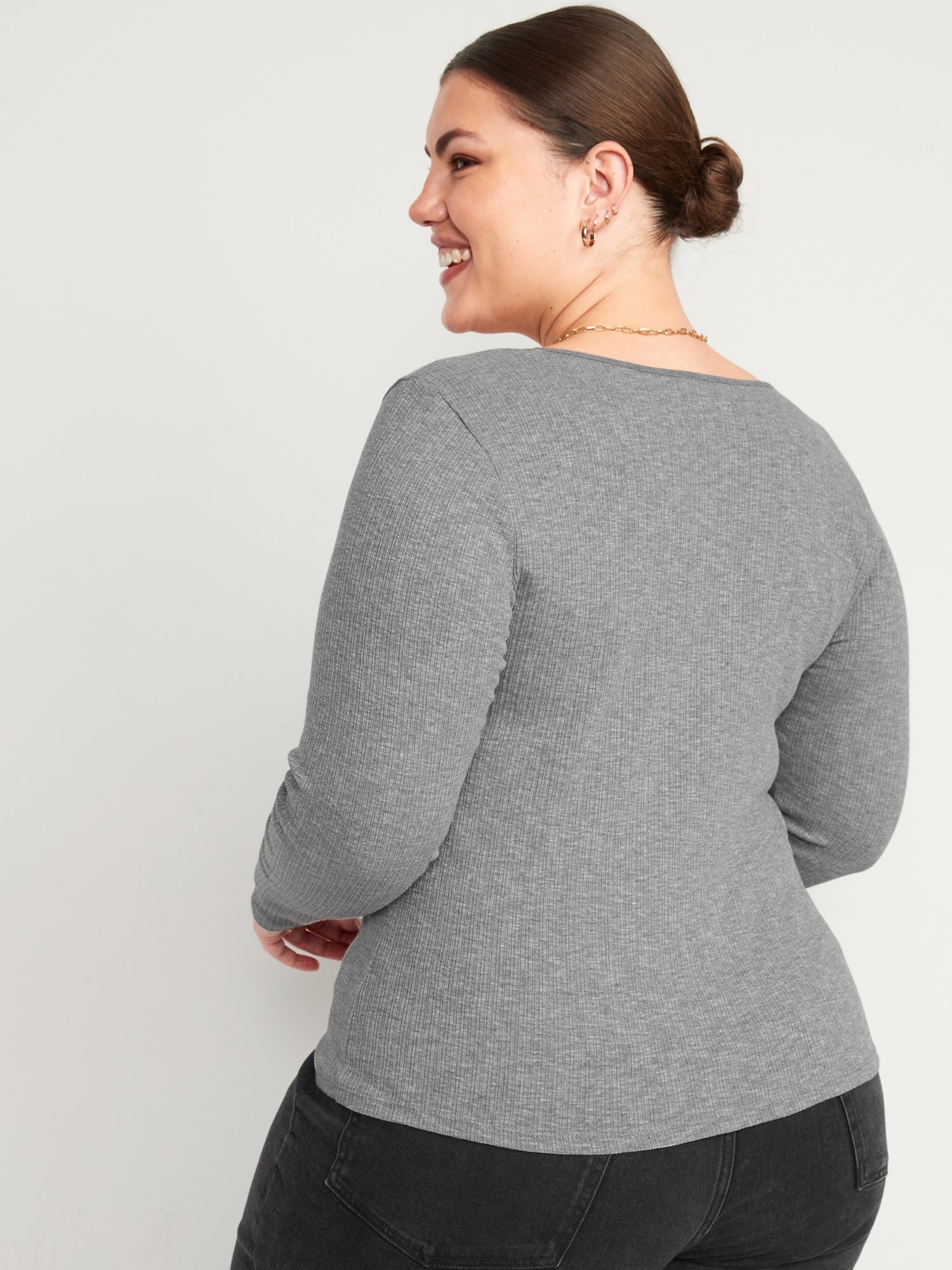 Long-Sleeve Cinched-Front Rib-Knit T-Shirt for Women | Old Navy