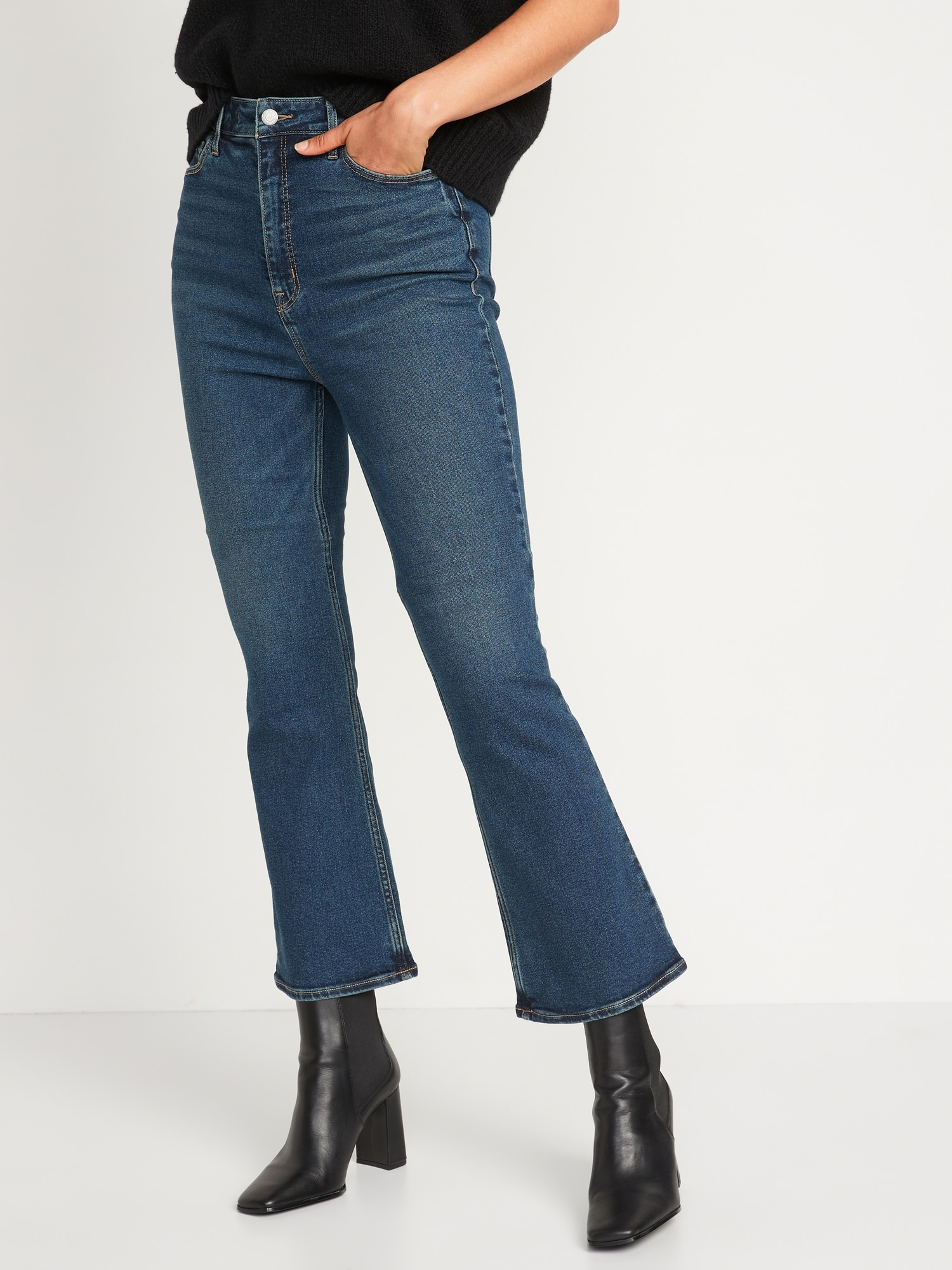 Old Navy Higher High-Waisted Cropped Flare Jeans for Women blue. 1