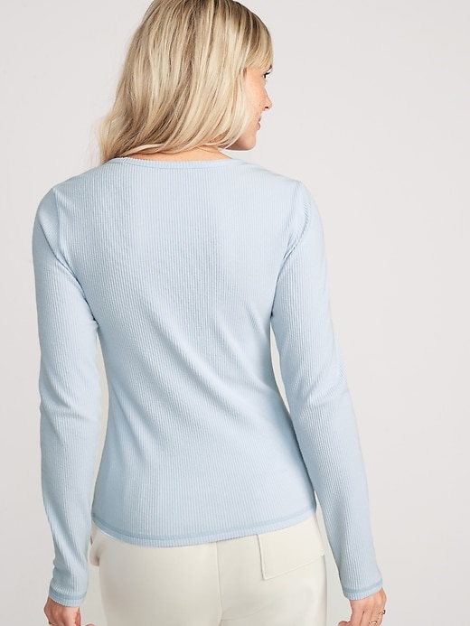 Image number 2 showing, Plush Long-Sleeve Rib-Knit Slim-Fit T-Shirt for Women