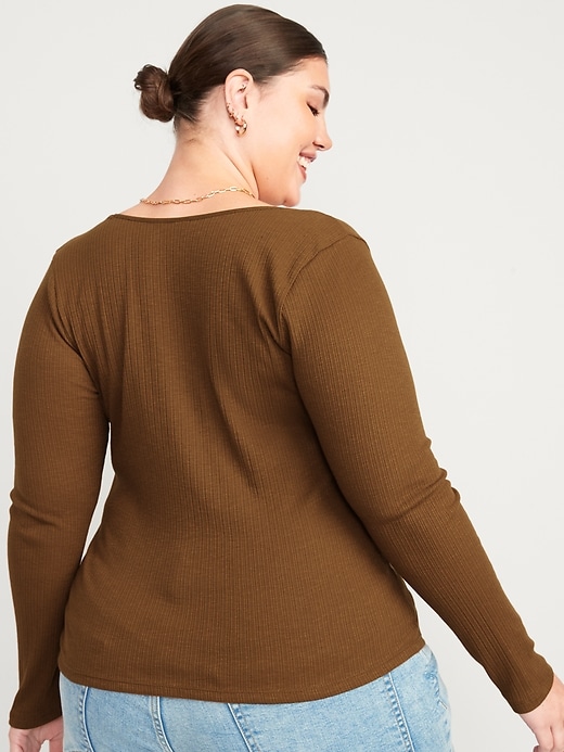 Image number 8 showing, Long-Sleeve Cinched-Front Rib-Knit T-Shirt for Women