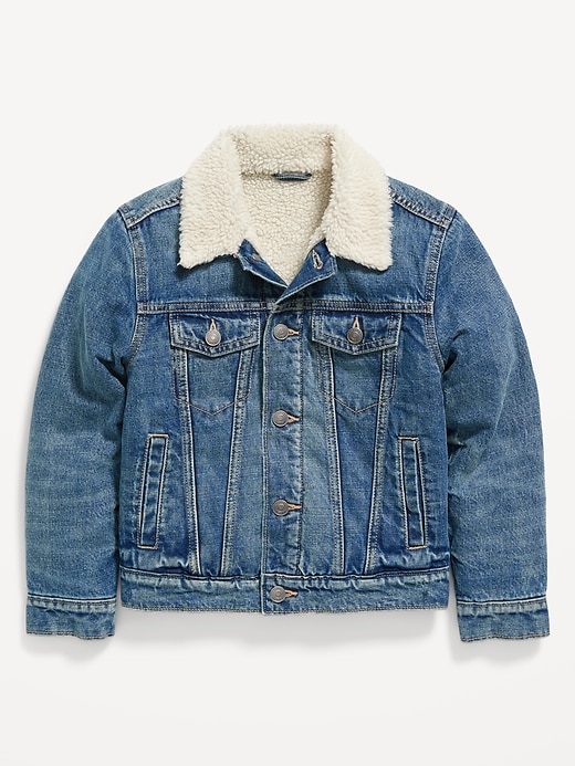 View large product image 2 of 3. Gender-Neutral Sherpa-Lined Jean Trucker Jacket for Kids