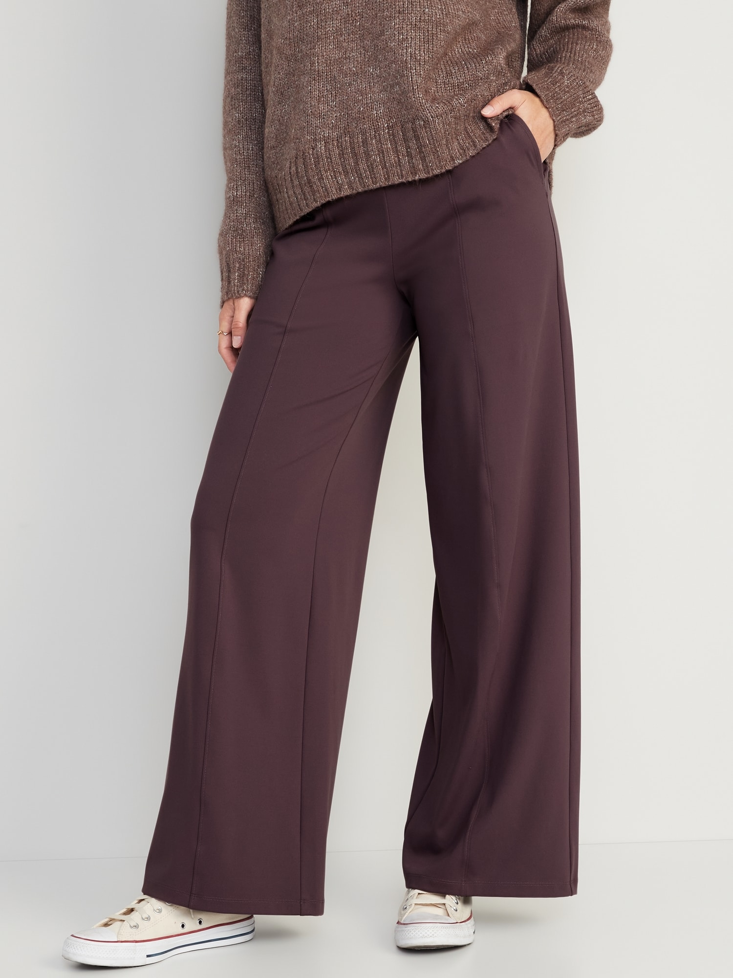 Vezucci Pants Women 14 Large Maroon Wide Leg Polyester Spandex