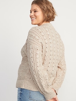 Speckled Cable-Knit Cardigan Sweater for Women