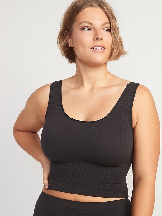 Image number 5 showing, Cropped Rib-Knit Seamless Cami Bra Top