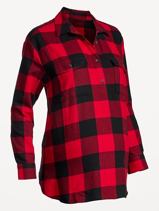 Image number 4 showing, Maternity Plaid Flannel Boyfriend Shirt