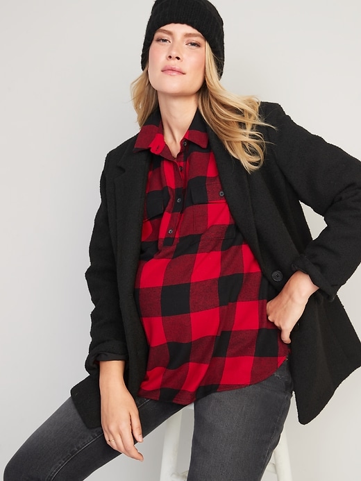 Image number 3 showing, Maternity Plaid Flannel Boyfriend Shirt
