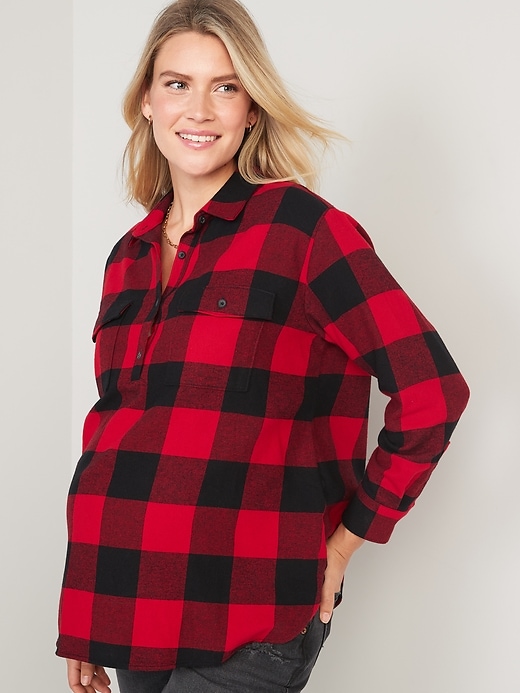 Image number 1 showing, Maternity Plaid Flannel Boyfriend Shirt