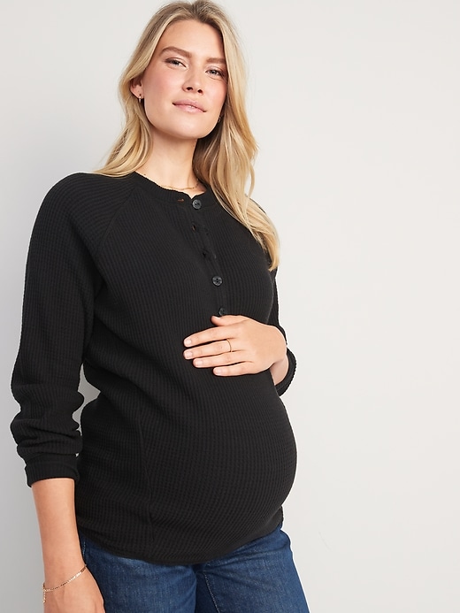 Old Navy Maternity Thermal-Knit Long-Sleeve Henley Tunic Top for Women. 1