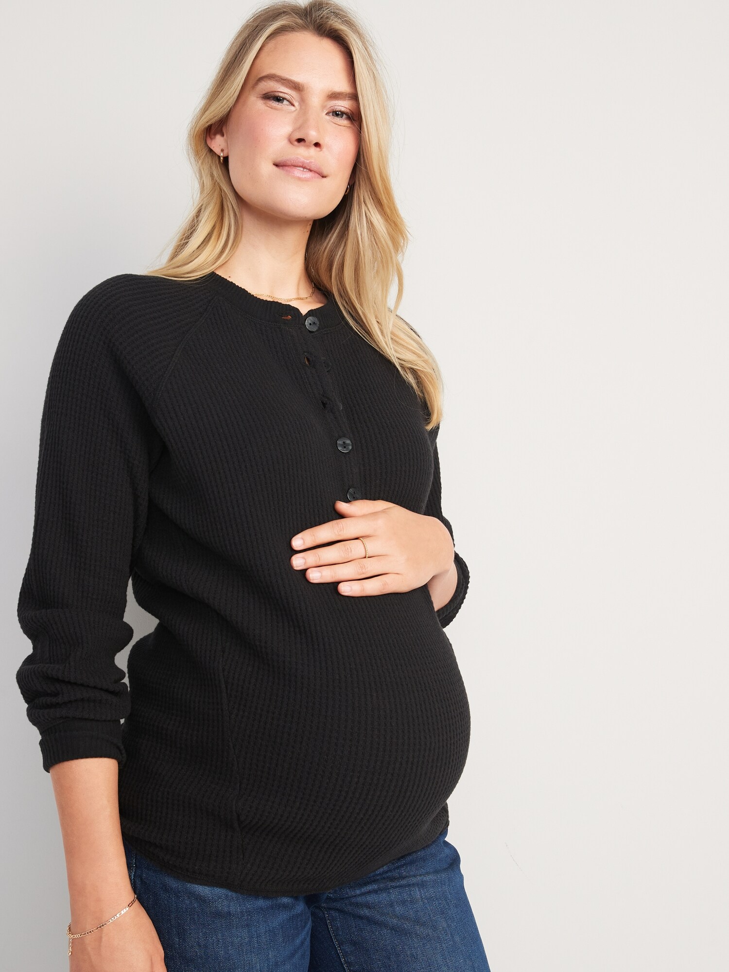 Maternity Thermal-Knit Long-Sleeve Henley Tunic Top for Women | Old Navy