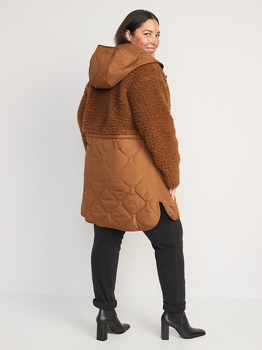 Image number 8 showing, Hooded Sherpa Quilted Hybrid Coat for Women