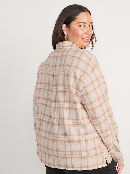 Image number 8 showing, Cropped Plaid Flannel Boyfriend Shirt for Women