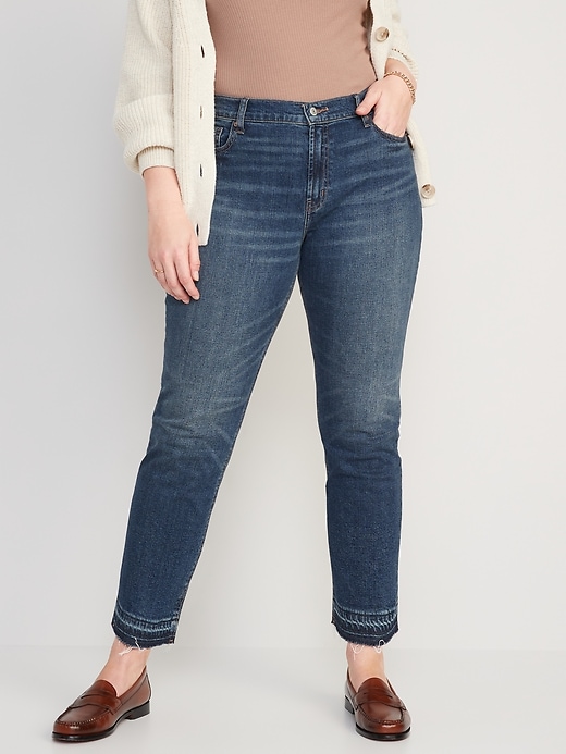 Image number 5 showing, Mid-Rise Boyfriend Straight Cut-Off Jeans for Women