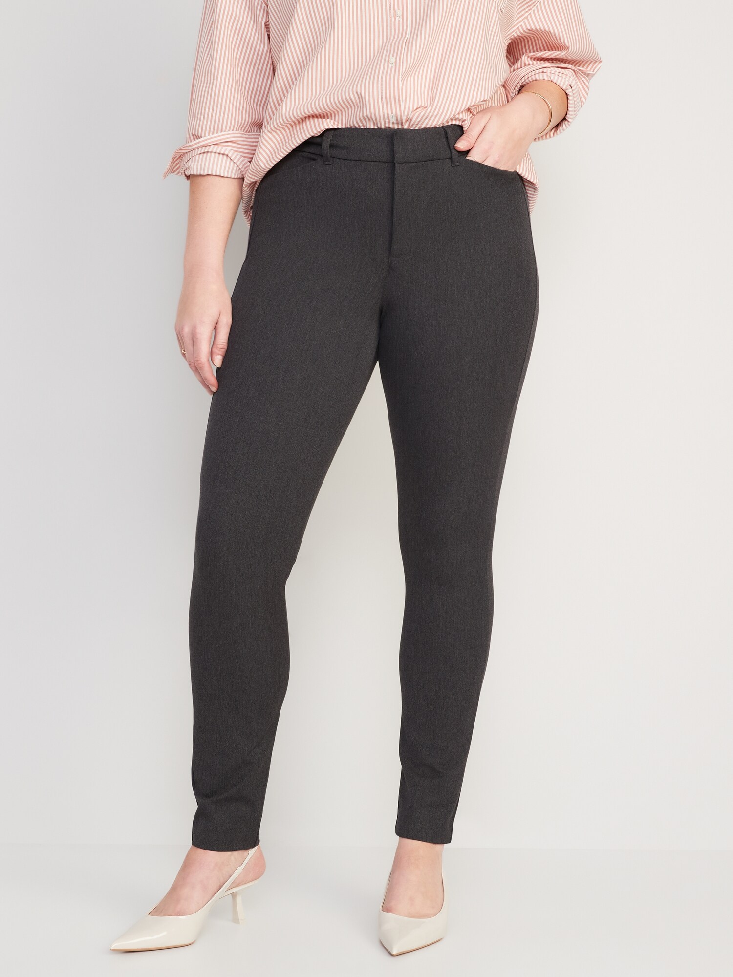 Женские брюки Old Navy High-Waisted Pixie Skinny, цвет: Тёмный меланжевый серый — фото 5