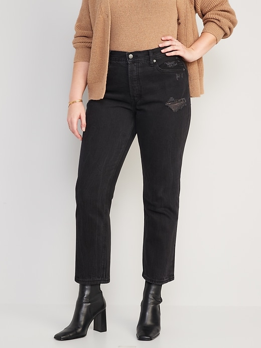 Image number 5 showing, High-Waisted Slouchy Straight Cropped Distressed Jeans for Women