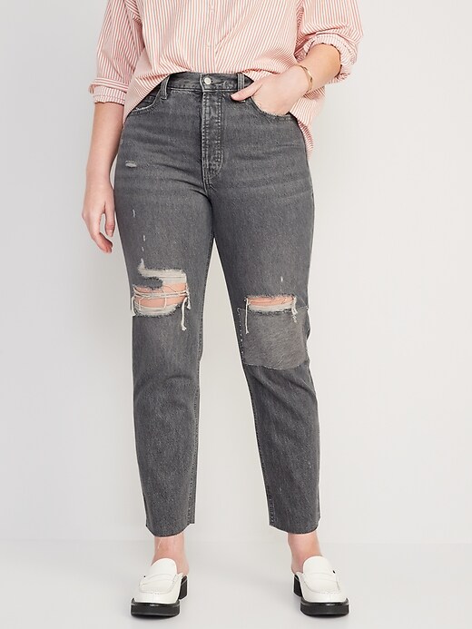 Image number 5 showing, Extra High-Waisted Button-Fly Sky-Hi Straight Patchwork Non-Stretch Jeans for Women