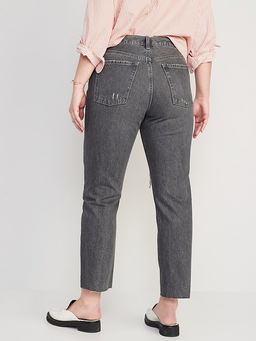 Image number 6 showing, Extra High-Waisted Button-Fly Sky-Hi Straight Patchwork Non-Stretch Jeans for Women