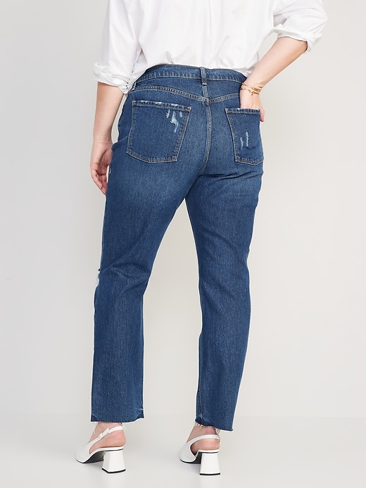 Image number 6 showing, High-Waisted Button-Fly Slouchy Straight Ripped Cut-Off Jeans